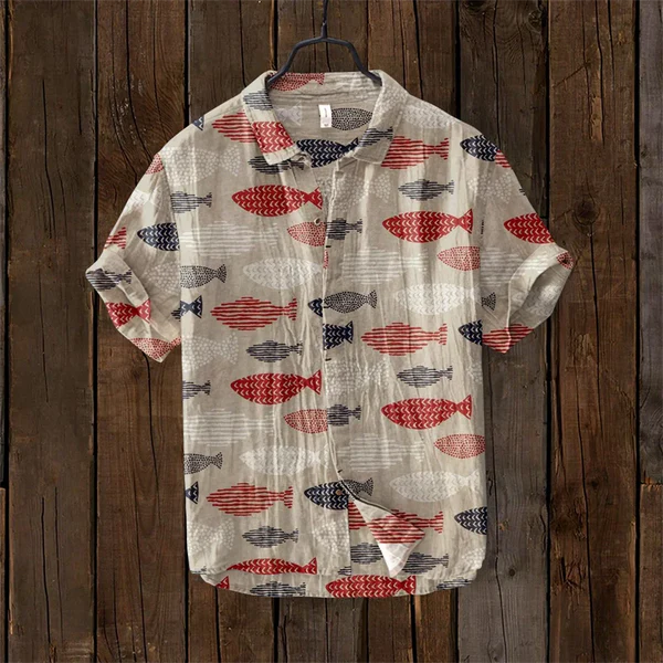 Henry™ | VINTAGE FISH JAPANESE ART LINEN BLEND SHIRT