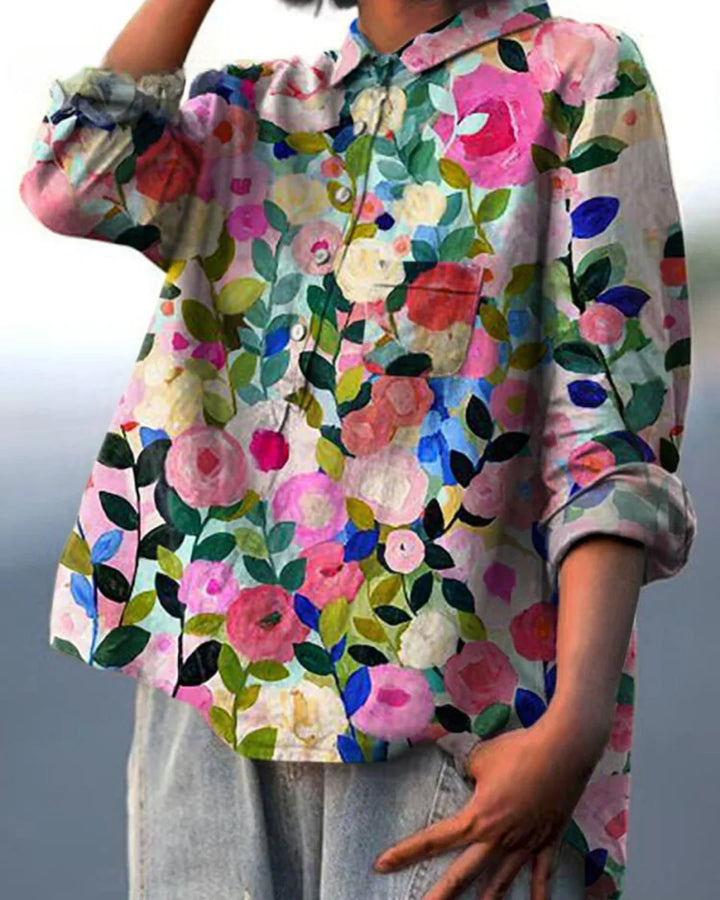 Isabelle™ | COTTON LINEN BLOUSE WITH FLORAL PRINT