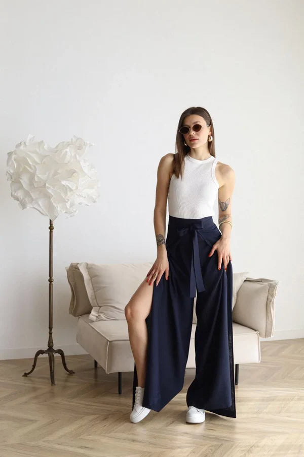 Ellie™ | ROSETTA WIDE CUT LINEN TROUSERS