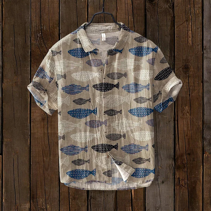 Henry™ | VINTAGE FISH JAPANESE ART LINEN BLEND SHIRT