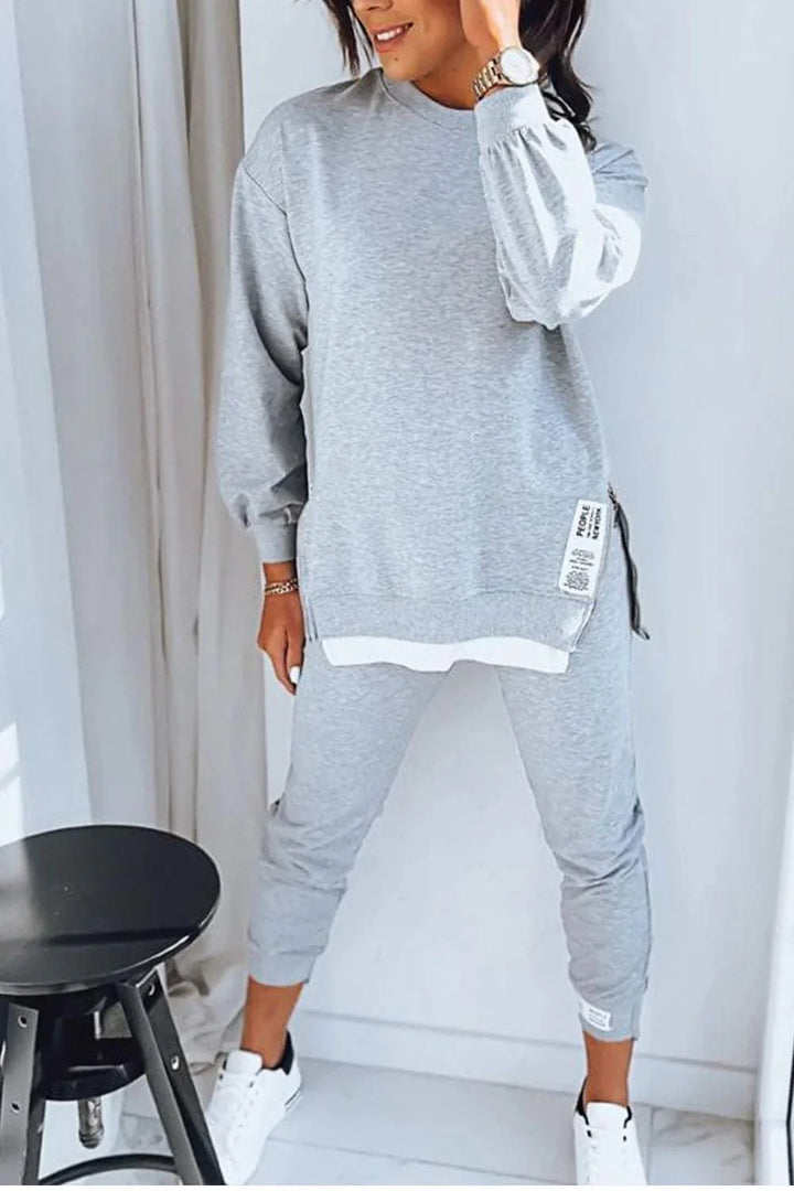 Priscilla™ | LADIES PATCHWORK TWO-PIECE TOP TROUSERS SWEATSHIRT